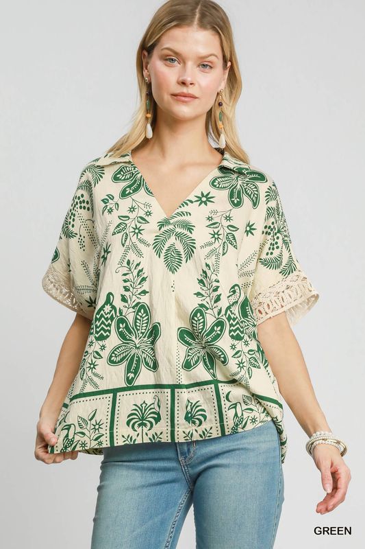 Umgee Abstract Border Print Top