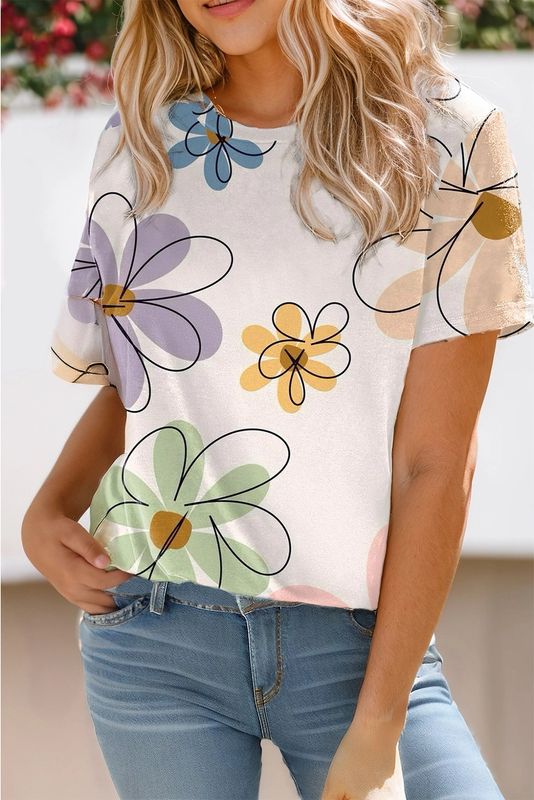 Big Flower Print Round Neck Top
