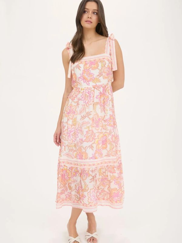 Floral Trim Detail Tie Strap Midi Dress