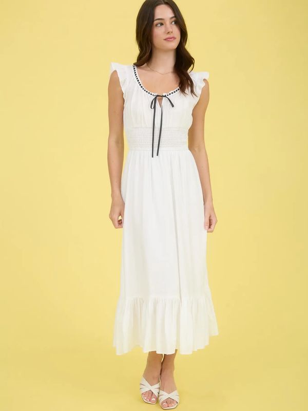 Ribbon Tie Ruffle Midi Dress