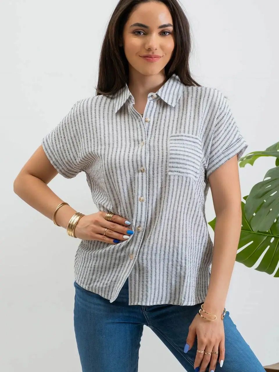 Stripe Collared Linen Shirt