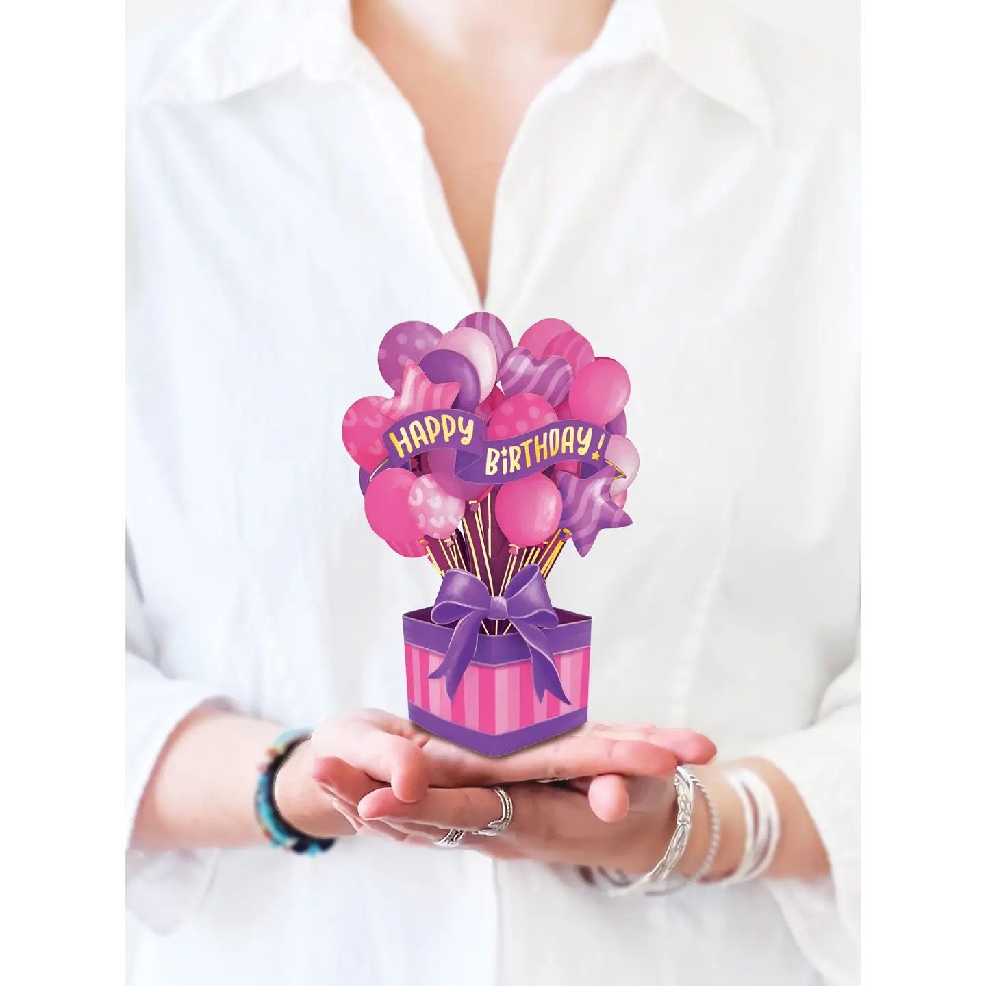 Mini Pink Birthday Ballons Pop Up Card