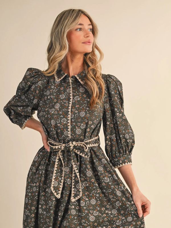 Blanket Stitch Plum Floral Dress