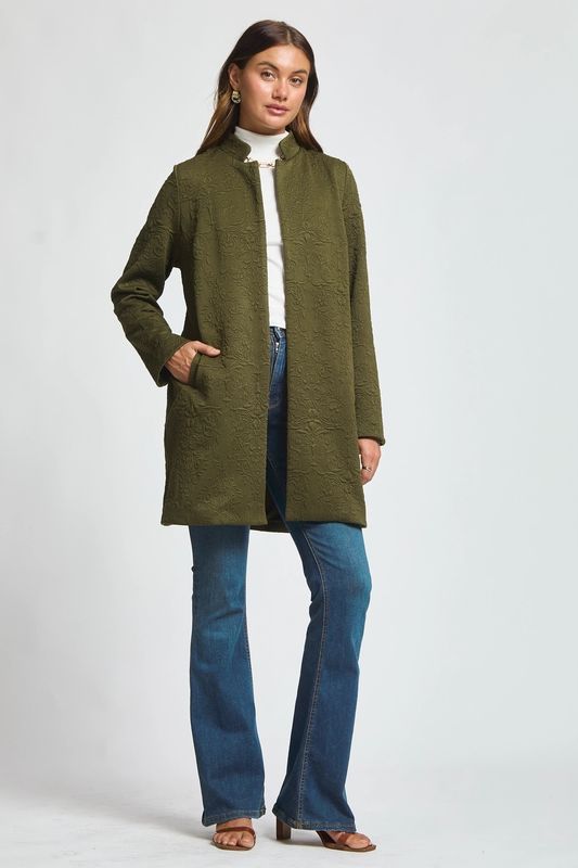 Jacquard Midi Coat - Olive