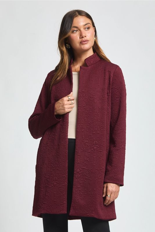 Jacquard Midi Coat - Wine