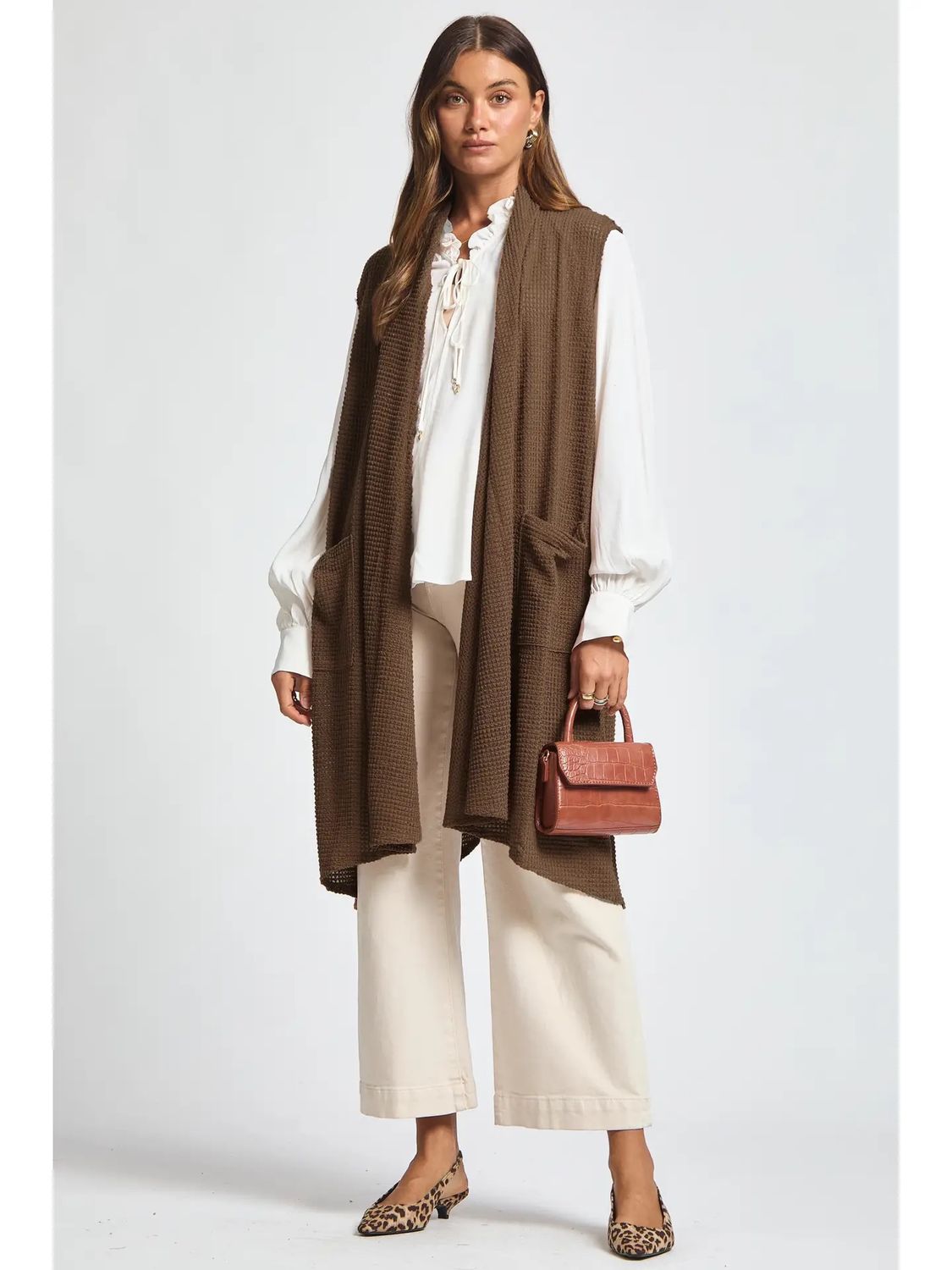 Sleeveless Crochet Midi Vest Cardigan