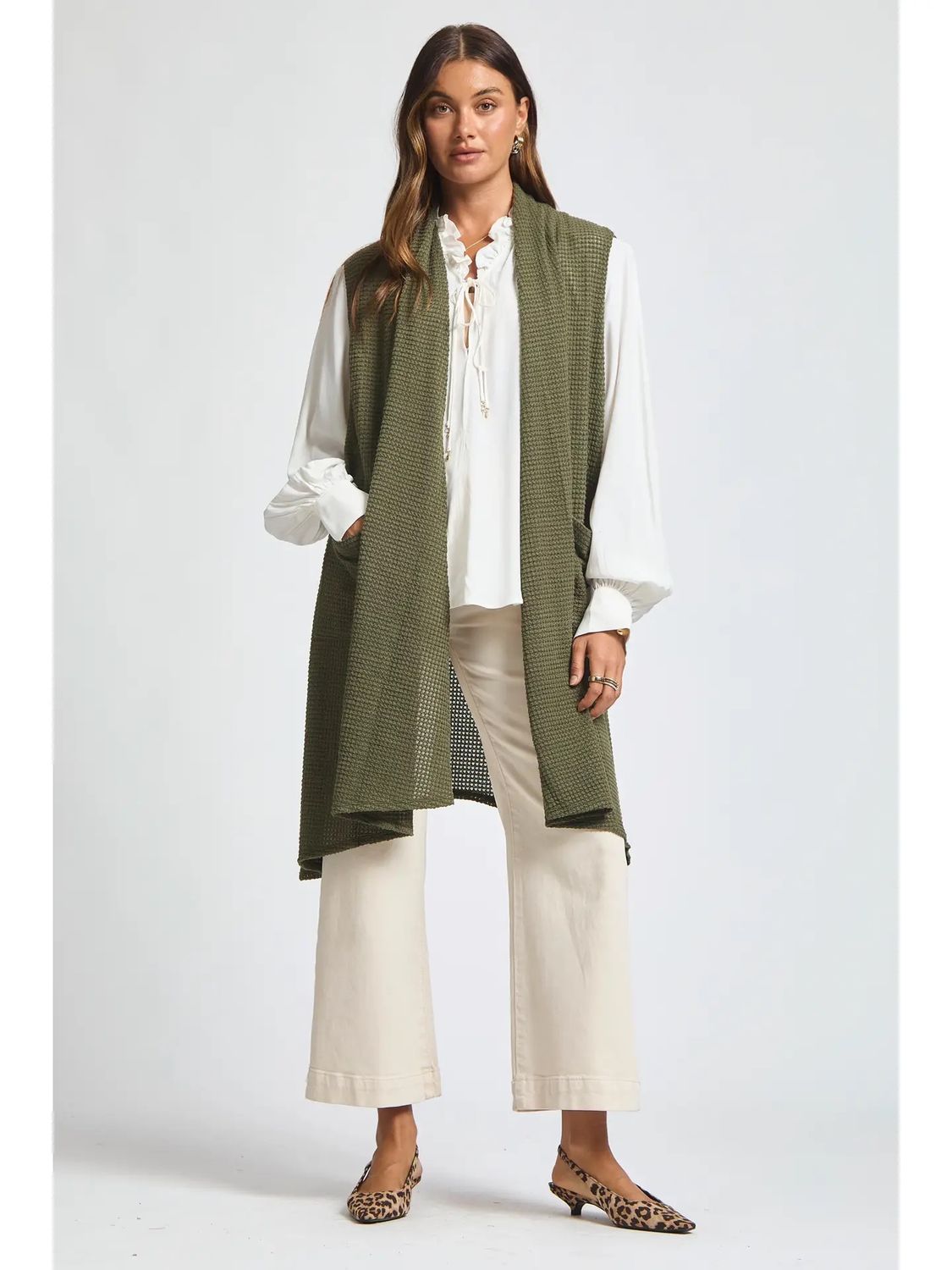 Sleeveless Crochet Midi Vest Cardigan