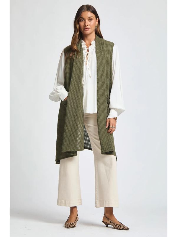 Sleeveless Crochet Midi Vest Cardigan