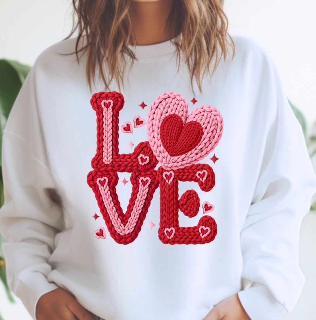 Faux Yarn Crochet Love Valentines Tee Shirt