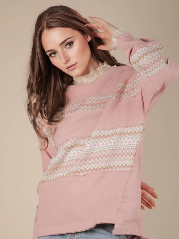 Printed Knit Contrast Knit Top