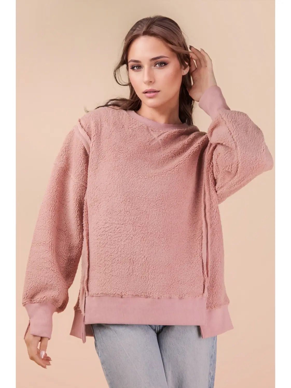 Oversized Casual Solid Fleece Top