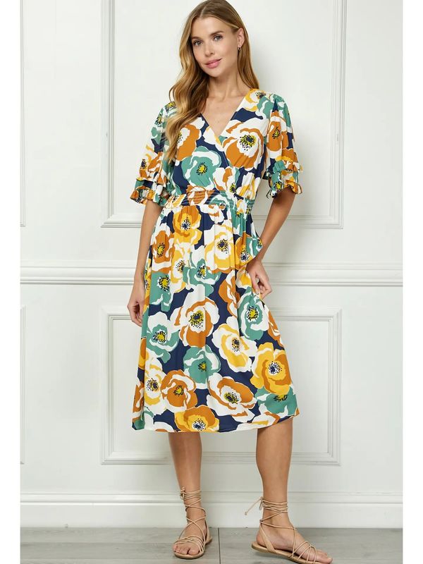Elegant Kimono Inspired Surplice Dress