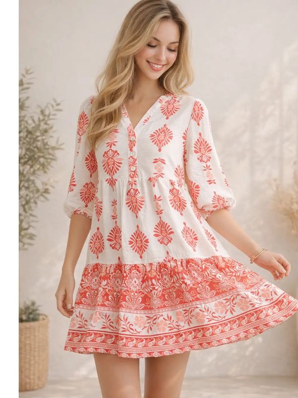 Soft Bloom Babydoll Button Front Dress