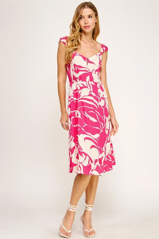 Fresh Breeze Midi Dress Elastic Sleeves