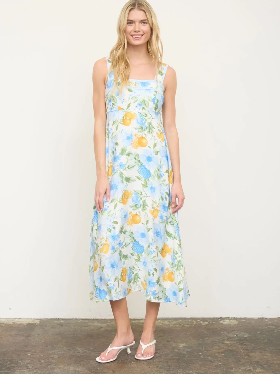 Floral &amp; Fruit Sleeveless Midi Dress 