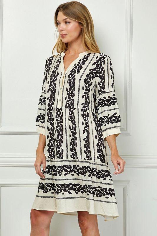 Midi Dress Leaf Print Collared Neck