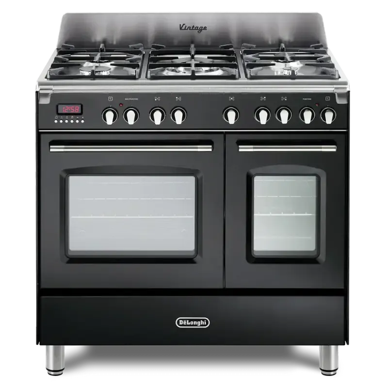 De'Longhi DVTR906DFBL 90cm Vintage Twin Cavity Dual Fuel Range Cooker in Black