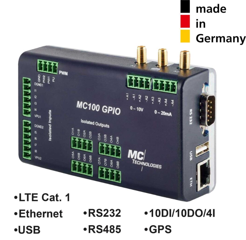 MC100 Gateway GPIO GPS LTE CAT1, 1ETH/USB/RS232/RS485, 10DI/10DO/4I