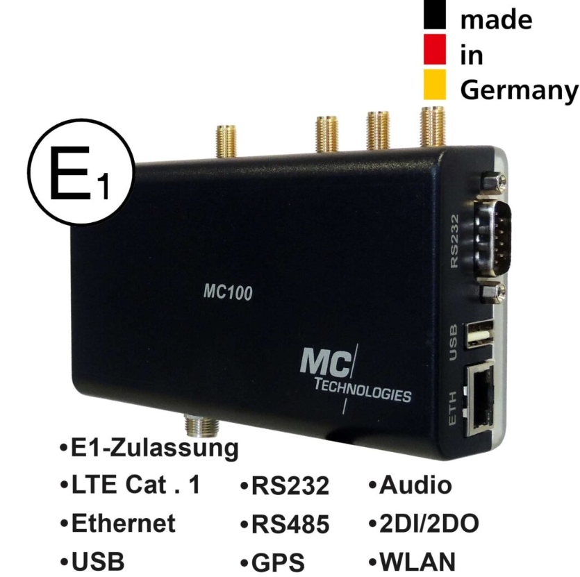 MC100 Gateway Audio LTE CAT1/GPS/1ETH/ USB/WLAN/RS232/RS485/ 2DI/2DO mit E1 approval