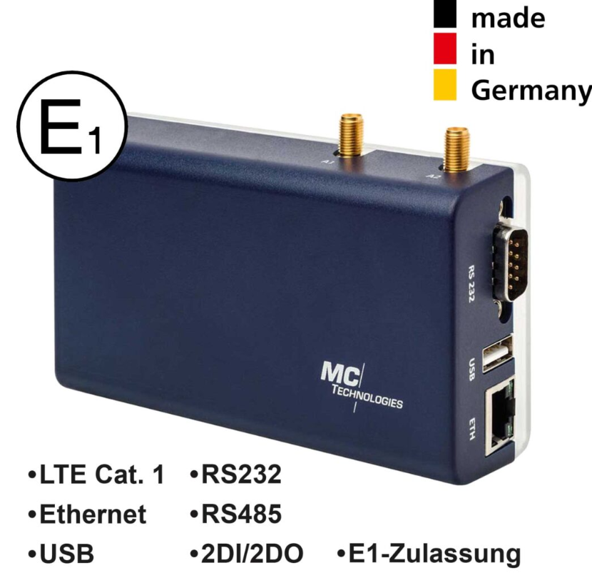 MC100 Gateway Basic E1 LTE CAT1, 1ETH/USB/RS232/RS485, 2DI/2DO, E1-Zulassung