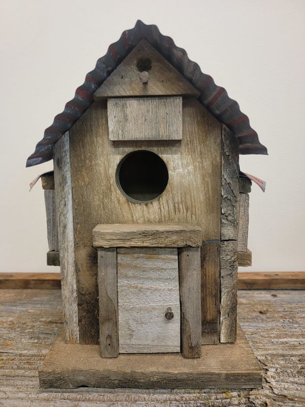 Bird House Red tin roof with side roofs
