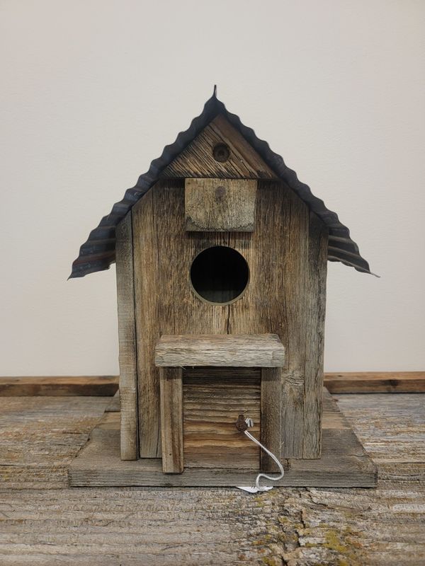 Bird House Red tin roof with door