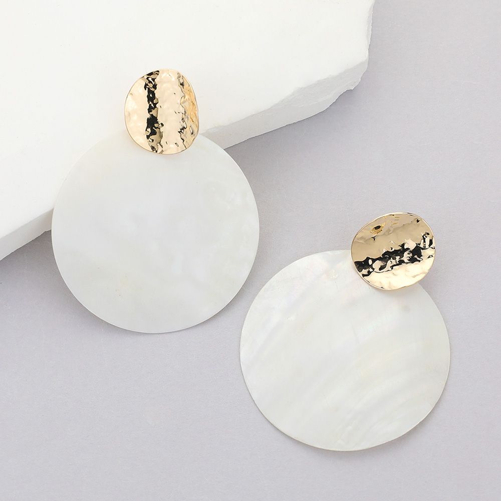 Hammered Disc Mother of Pearl Earrings
