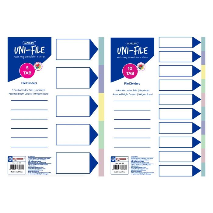Marlin Unifile A4 Pastel Board Dividers