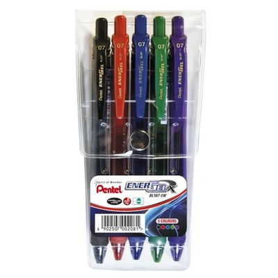 Pentel Energel X Pen - 0,7mm Metal Tip Retractable Gel Roller Pen - Wallet of 5 - BL107-5W