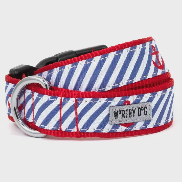 Navy Stripes Anchor Dog Collar