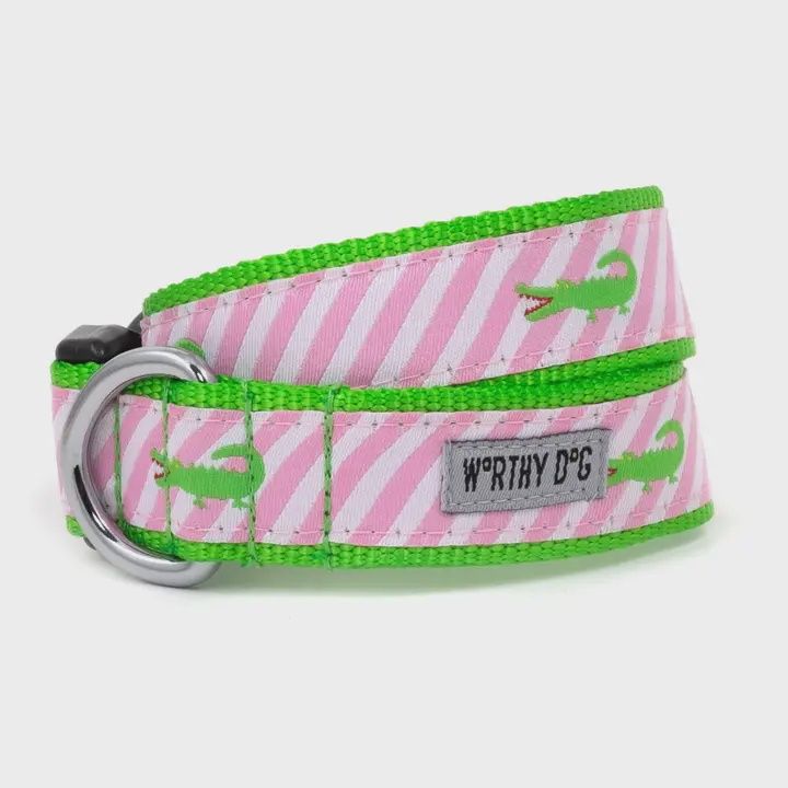 Pink Stripe Alligator Dog Collar