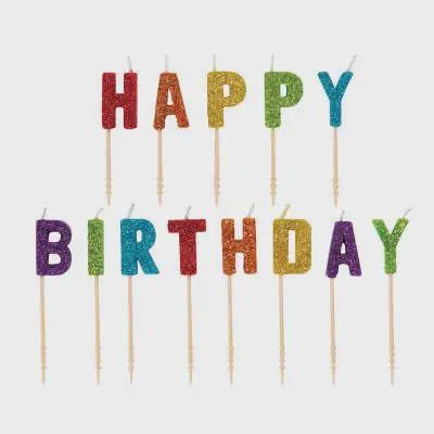 13 Rainbow Glitter Happy Birthday Pick Candles