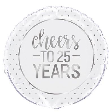 18&quot; Foil Balloon Packaged - Silver Cheers to 25 Years