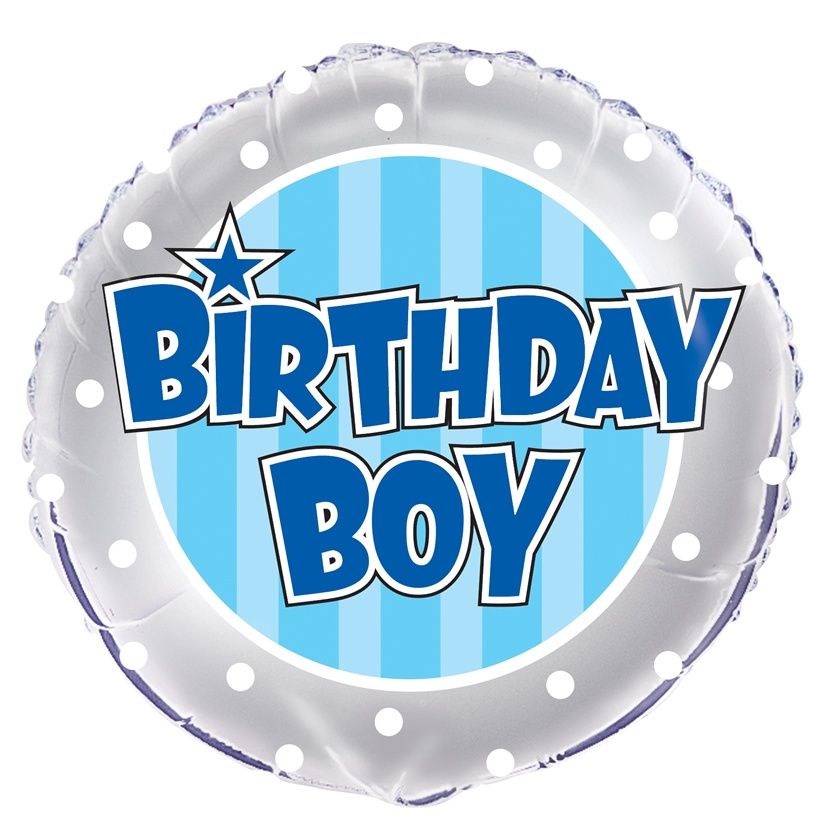 18&quot; Foil Balloon Packaged - Blue Striped Birthday