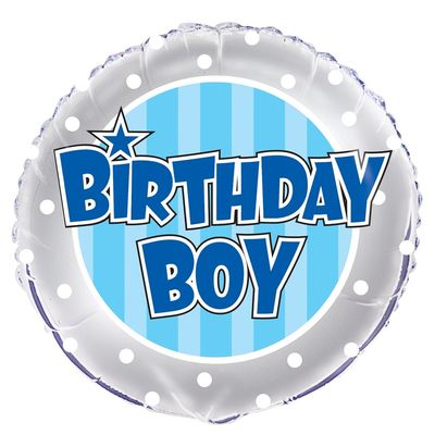18&quot; Foil Balloon Packaged - Blue Striped Birthday