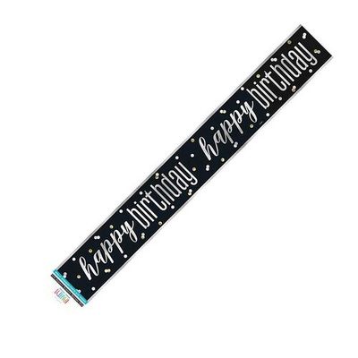 BLACK &amp; SILVER HAPPY BIRTHDAY BANNER