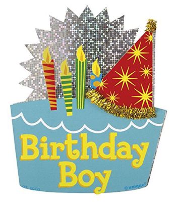 Birthday Boy Party Hat Deluxe Button Badge