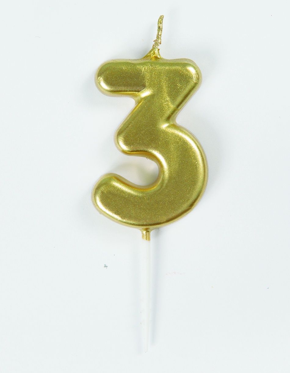 Mini Gold Number 3 Pick Birthday Candle