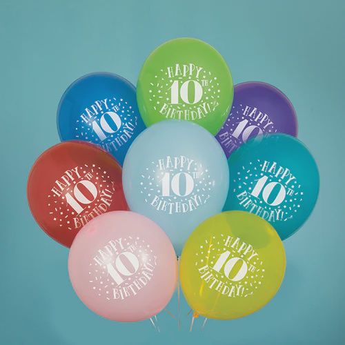 8pcs 12&quot; &quot;Happy 10th Birthday&quot; Balloons (Helium)