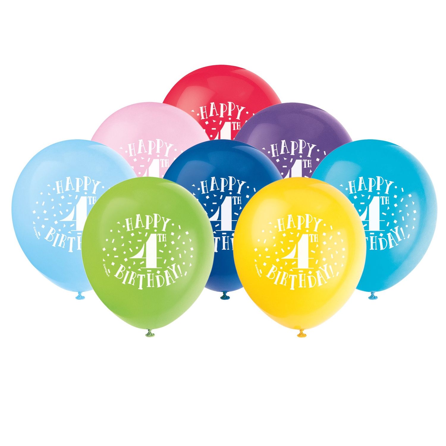 8pcs 12&quot; &quot;Happy 4th Birthday&quot; Balloons (Helium)