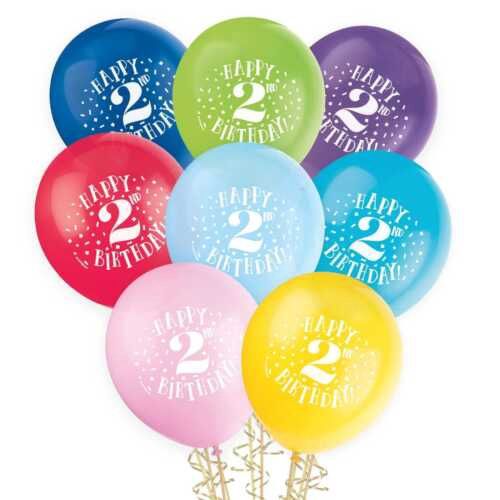 8pcs 12&quot; &quot;Happy 2nd Birthday&quot; Balloons (Helium)