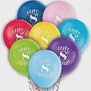 8pcs 12&quot; &quot;Happy 8th Birthday&quot; Balloons (Helium)