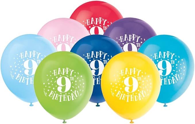 8pcs 12&quot; &quot;Happy 9th Birthday&quot; Balloons (Helium)