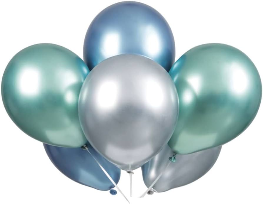 6pcs 11&quot; Platinum Blue, Green, Silver Balloons (Helium)