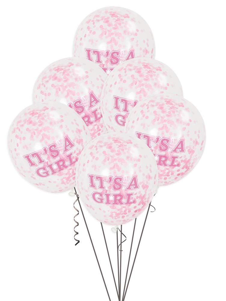 6pcs 12&quot; It&#39;s a Girl Confetti Balloons (Helium)