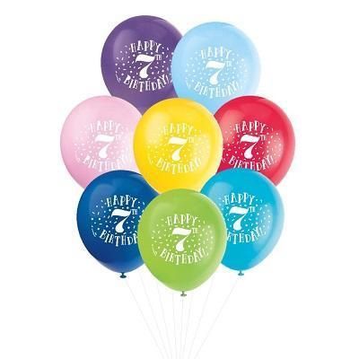 8pcs 12&quot; &quot;Happy 7th Birthday&quot; Balloons (Helium)