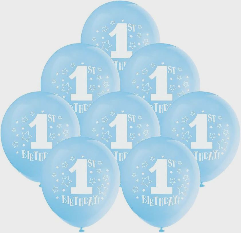 8pcs 12&quot; 1st Birthday Blue Balloons (Helium)