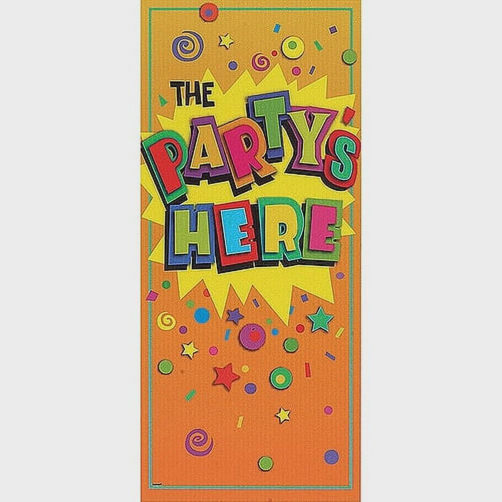 The party&#39;s here door poster Banner