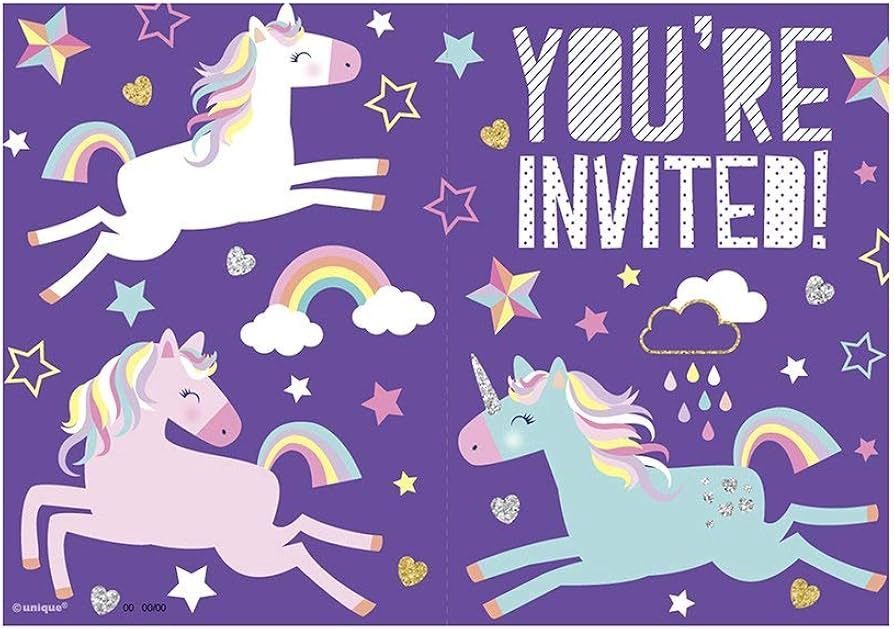 8  Invitations Unicorn