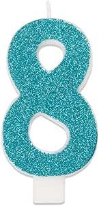 Glitter Numeral 8 Candle, Color: Light Blue